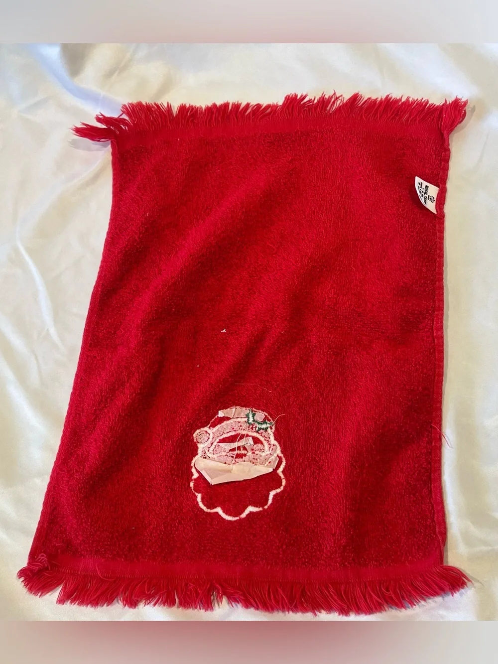 Royal Terry Vintage Christmas Hand Towels Set of 3 Santa Candle Window Fringe